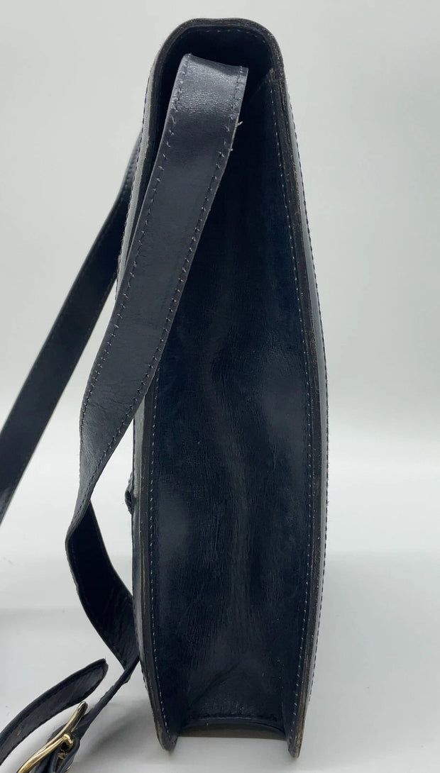 Gucci Vintage Sherry Line Suede x Leather Navy Shoulder Bag