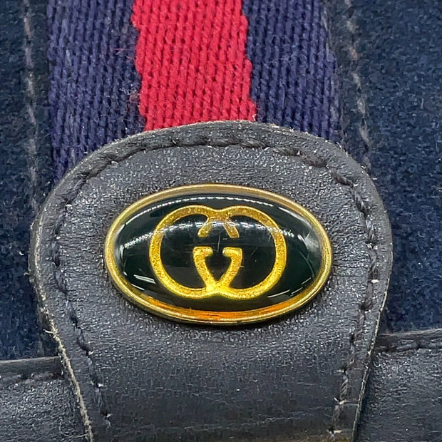 Gucci Vintage Sherry Line Suede x Leather Navy Shoulder Bag