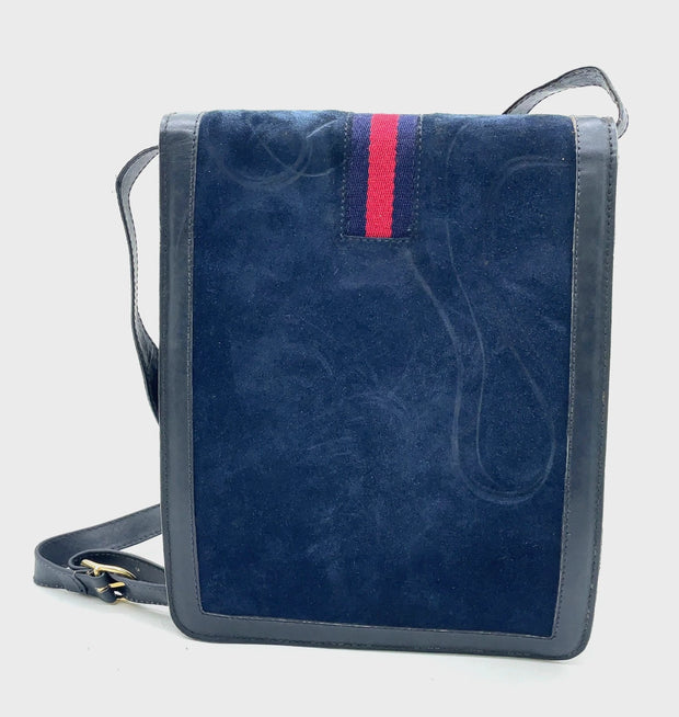 Gucci Vintage Sherry Line Suede x Leather Navy Shoulder Bag