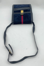 Gucci Vintage Sherry Line Suede x Leather Navy Shoulder Bag