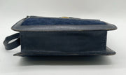 Gucci Vintage Sherry Line Suede x Leather Navy Shoulder Bag