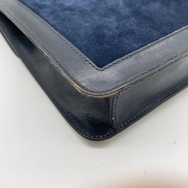 Gucci Vintage Sherry Line Suede x Leather Navy Shoulder Bag
