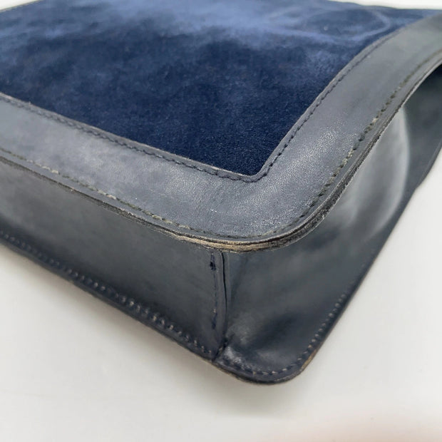 Gucci Vintage Sherry Line Suede x Leather Navy Shoulder Bag