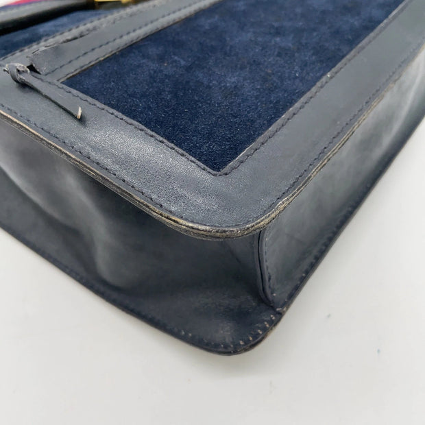 Gucci Vintage Sherry Line Suede x Leather Navy Shoulder Bag