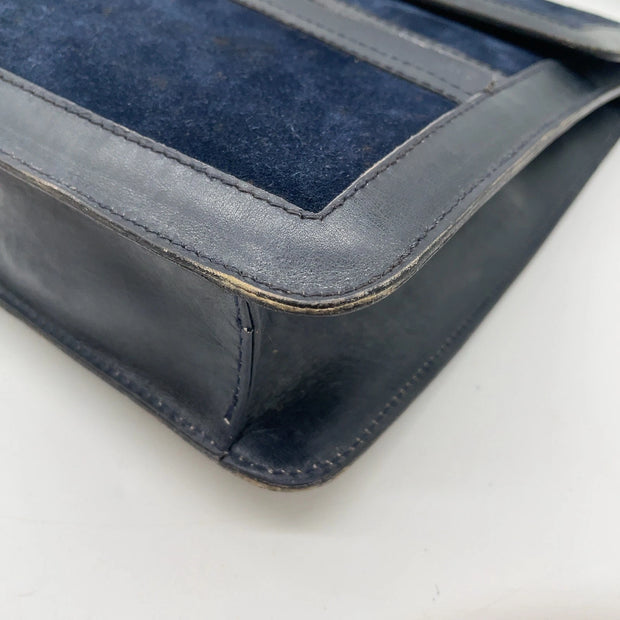 Gucci Vintage Sherry Line Suede x Leather Navy Shoulder Bag